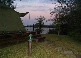 image of tent on shores of Zambezi River
